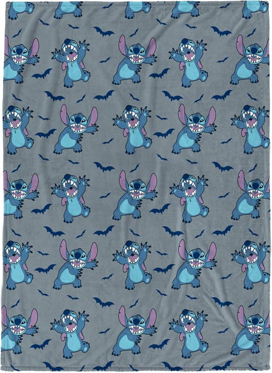 Jay Franco Kids Halloween Plush Throw Blanket – 50x70 Inch Ultra Soft & Comfy Fleece Throw for Couch, Sofa, Bed – Cozy Home Décor for Living Room & Bedroom, Grey - Lilo & Stitch,