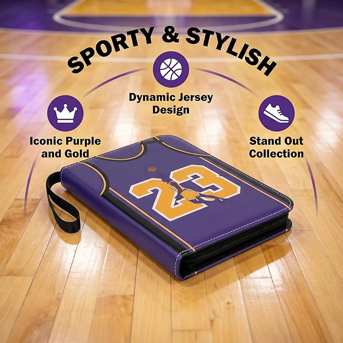 HBK Basketball Card Binder 400 Pockets - Waterproof PU Leather Sports Trading Card Holder with 50 Pages - 3 Ring Zipper Carrying Case for Collectors Kids Gift