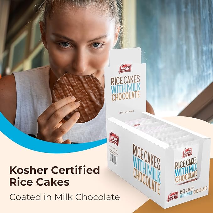 Lieber's Milk Chocolate Rice Cakes, Kosher Dairy, Gluten Free, 24 Count | Whole Grain Brown Rice, 60 Calories or Less per Cake, Crispy Low Calorie Snack Pack or Gift Pack, Wheat Free