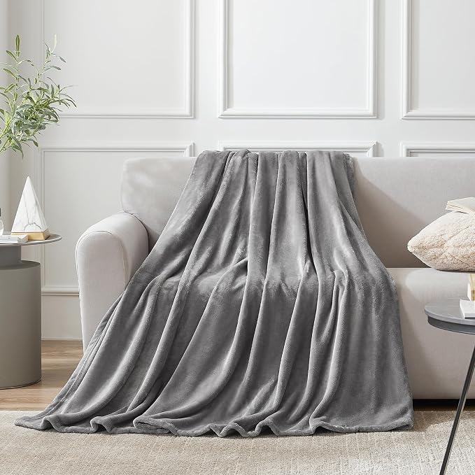 Hansleep Queen Grey Fleece Blanket, Soft Flannel Bed Blanket | Fuzzy Cozy Blanket 90x90 Inches, Multi-use for Bed, Sofa, Couch, Travel, Camping, All Season Warm Lightweight Cover