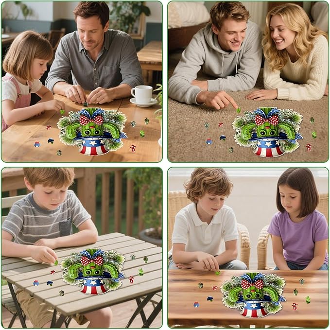 MEATRN Puzzles for Adults - Playful Cartoon Cactus Design with Hat Wooden Puzzles, Unique Plants Wood Jigsaw Puzzle for Friends and Children Gift, Family Game, 207 Pcs, 11.4 x 11.3in