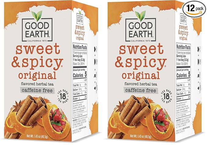 Good Earth Herbal Tea, Sweet & Spicy, Caffeine Free, Packaging May Vary, 18 Count, Pack of 12