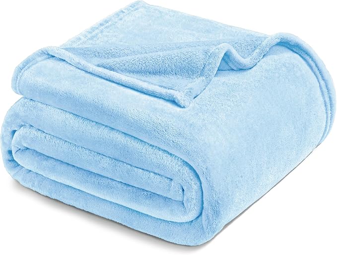 Exclusivo Mezcla Soft Fleece Blanket Twin Size for Bed, Ice Blue | 60x80 Inches, Double-Sided Brushed Flannel, Lightweight Plush Cozy Blanket for Home Decor, All Season, Machine Washable