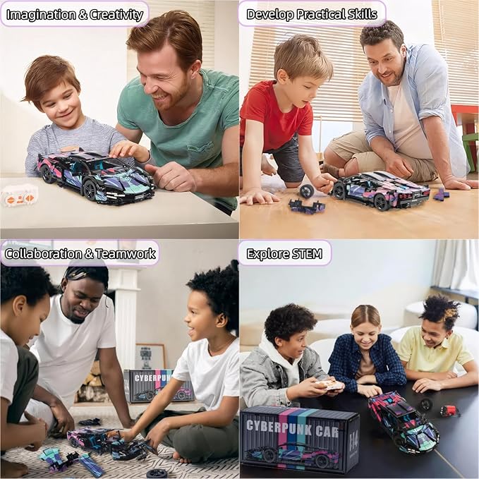 1280-piece RC Car Model Kit with Dual-Mode Play - Build a Remote Control Car, Featuring Scissor Doors and Functional Hood for STEM-savvy Teens and Hobbyists