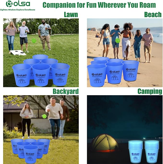 Olsa Giant Yard Pong Outdoor Games, Classic Toss Family Games for Beach Camping Lawn Backyard Party, Indoor Outdoor Game for Adults and Family(Blue Glow in Dark)