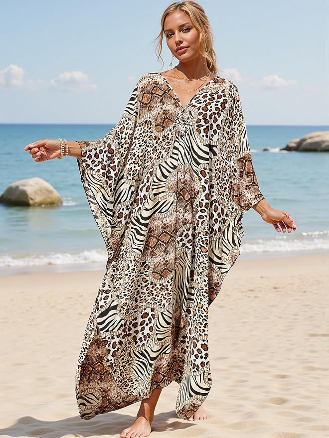 Mumu Dresses for Women Plus Size, Bohemian Kaftan Beach Cover Up Long Maxi Nightgown Soft Loungewear