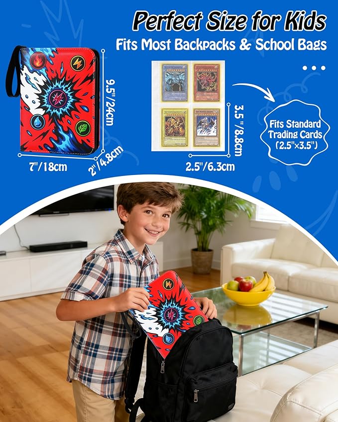 Trading Card Binder, 4-Pocket, Holds 480 Cards, 120 Pages Side-Loading Card Album, PU Leather, Acid-Free Archival Sleeves, Durable Organizer for MTG, TCG & Sports Cards, Gift for Kids, Boys and Girls