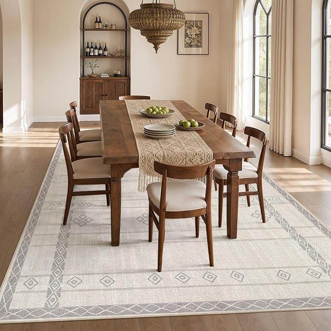 cotiled 5x7 Area Rugs Living Room Rug: Washable Boho Rugs with Non Slip Backing Large Soft Indoor Stain Resistant Carpet for Bedroom Farmhouse Dining Room Lightweight Home Decor Grey Beige