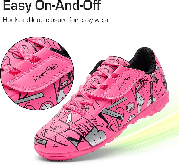 DREAM PAIRS Boys Girls Indoor Turf Soccer Cleats Lace Up Athletic Youth Futsal Football Casual Shoes for Little/Big Kid