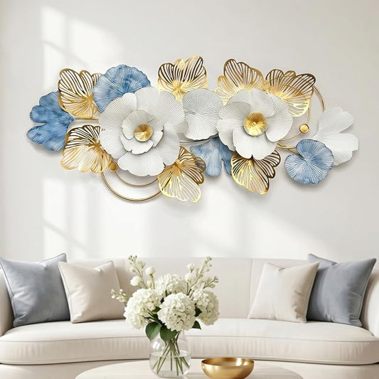 Axioglo 59" Large Wall Decor,3D Floral Metal Wall Art for Living Room | 59" x 27" metal wall decor with layered metal texture, mounting hardware, two-way display