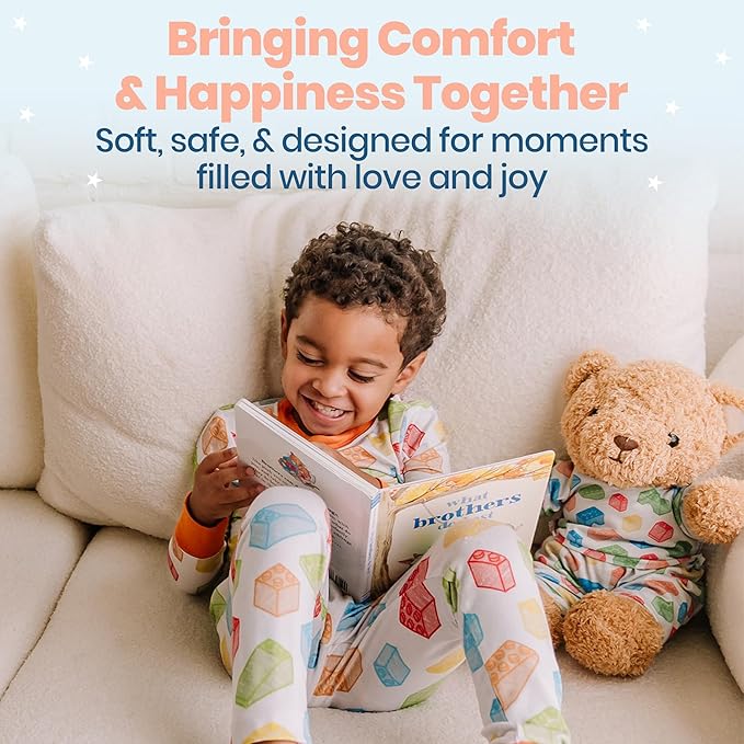 Zip N' Bear Soft Plush Teddy Bear Stuffed Animal with Building Dreams Pajamas - Zippy The Bear Cute Cuddly Plush Toy, Perfect Sensory Teddy for Kids, Toddlers - Adorable Gift & Bedtime Companion