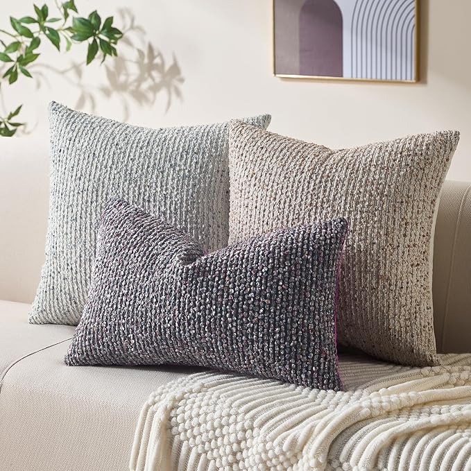 Allorry Throw Pillow Covers 12x20 Soft Wool Cushion Decorative Purple012E12 | Cozy Soft Touch,Neutral Textured Boho Cushion Covers Set of 2,for Modern Farmhouse Sofa Bedroom Living Room Decor