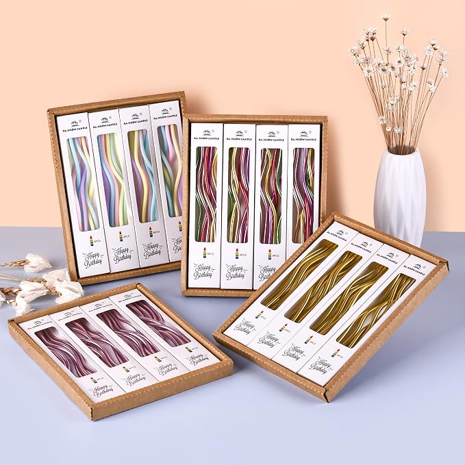 PHD CAKE 24-Count Colorful Metallic Spiral Long Thin Birthday Candles, Cake Candles, Birthday Parties, Wedding Decorations, Party Candles