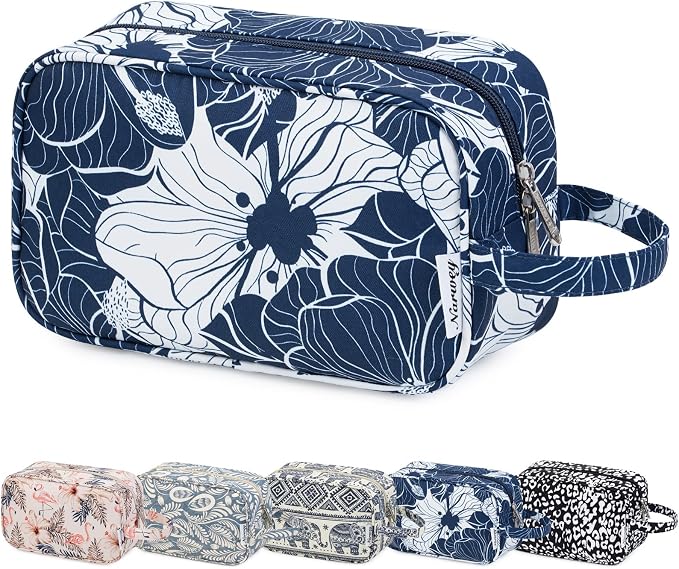 Narwey Travel Toiletry Bag for Women Traveling Dopp Kit Makeup Bag Organizer for Toiletries Accessories Cosmetics (Blue Lotus)