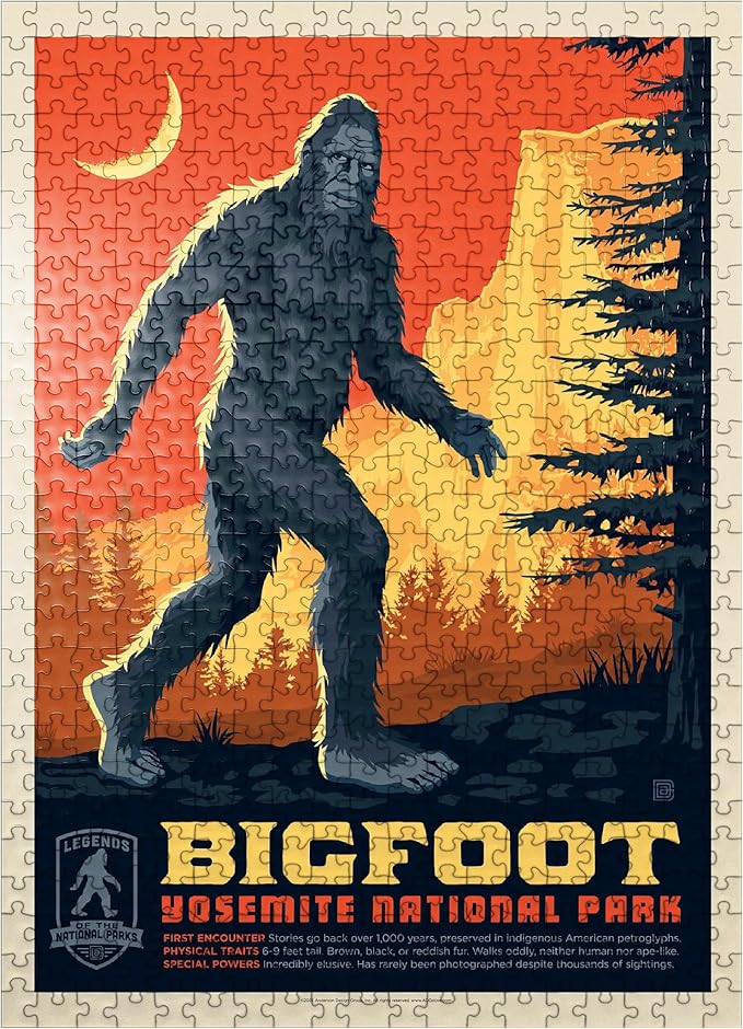 MyPuzzle Legends of The National Parks: Yosemite's Bigfoot, Vintage Poster - Premium 500 Piece Jigsaw Puzzle for Adults