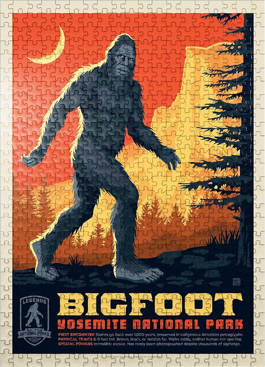 MyPuzzle Legends of The National Parks: Yosemite's Bigfoot, Vintage Poster - Premium 500 Piece Jigsaw Puzzle for Adults
