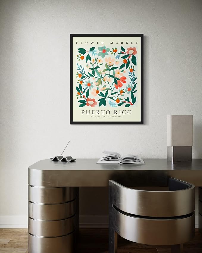 Puerto Rico Flower Market Art Print Poster, Wall Art Floral Painting Botanical Decor for Bedroom, Kitchen, Bathroom Livingroom Decoration 82B (Puerto Rico, 20"L x 16"W, Unframed)