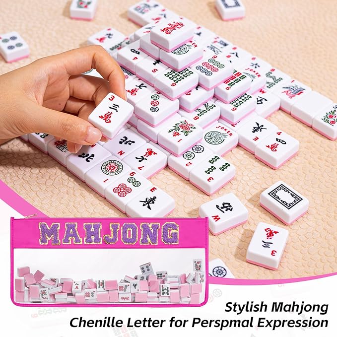 Empty Mahjong Tile Bag with Zipper, PVC Clear American Mahjong Storage Holder with Letter Embroidery for Game Lover Party Travel - Case Only