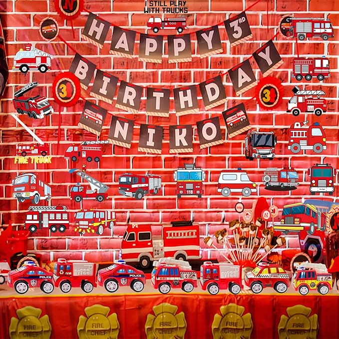 Fire Truck Party Favors Set - 110 Pcs with Firefighter Stickers, Slap Bracelets, Drinking Straws & More for Firefighter Themed Birthday Party