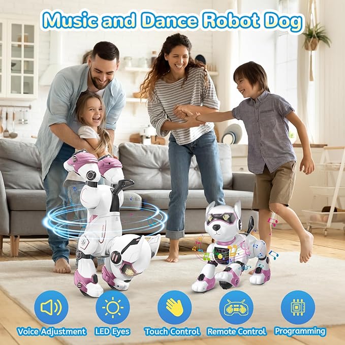Smart Robots Dog Toy for Kids, Programmable Interactive RC Robotic Pets with Voice Control and Touch Sensory, Imitates Animals Music Dancing, Present for Kids Boys and Girls(Pink)