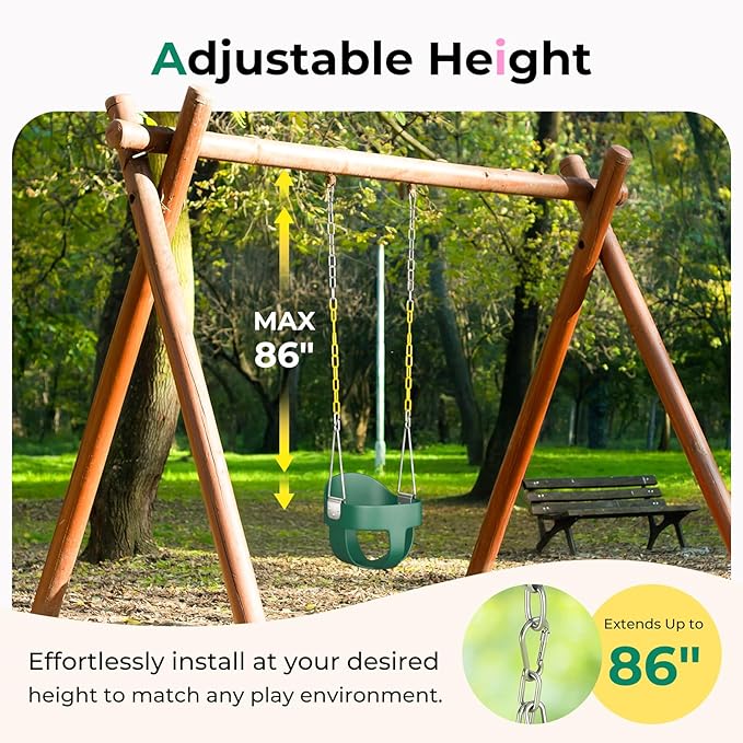 DECORLIFE Toddler Swing, Baby Swing Outdoor –High Back Full Bucket Swing Set, 330lb Capacity, Safety Design, Plastic-Coated Chains and Quick-Snap Carabiners for Backyard, Playground