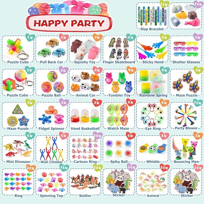 300 PCS Party Favor for Kids Goodie Bags Stuffers, Prize Box Toys for Kids Classroom Bulk, Small Fidget Toys Pinata Fillers, Treasure Chest for Students Rewards, Carnival Prizes, Birthday Gifts