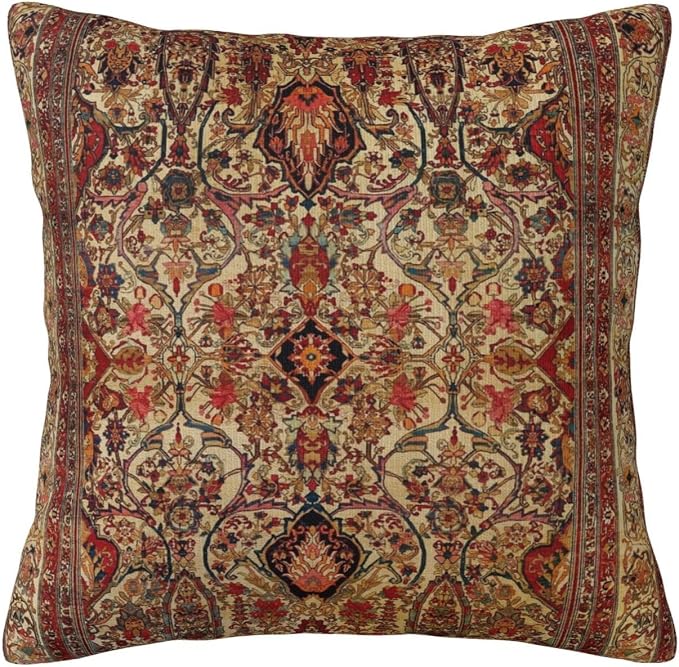 17th Century Turkish Lavar Kirman Southeast Persian Rug Pillow Covers Square Throw Pillowcase 18x18 Inch Couch Cushion Cover for Home Decor Living Room Bedroom College Dorm Bed Car Sofa