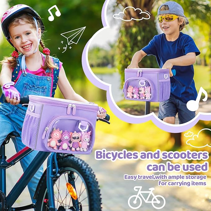 Kids Bike Basket, Front Frame Handlebar Bag for Toddler Scooter Tricycle Bicycle, Cute Small Fabric Bicycle Basket for Boys & Girls,