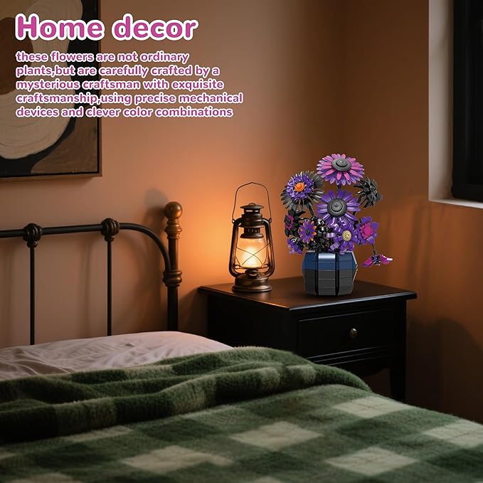 Sunflower Building Set Flowers Purple Art Compatible with Lego Botanical Collection for Adults Home Decor - 1009 Pcs