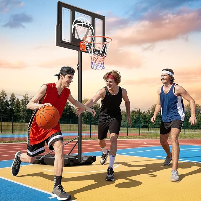 Yohood Basketball Hoop Outdoor 10ft Adjustable, Portable Basketball Hoop Goal System for Kids Youth and Adults in Backyard/Driveway/Indoor, 44 Inch Shatterproof Backboard and Larger Base