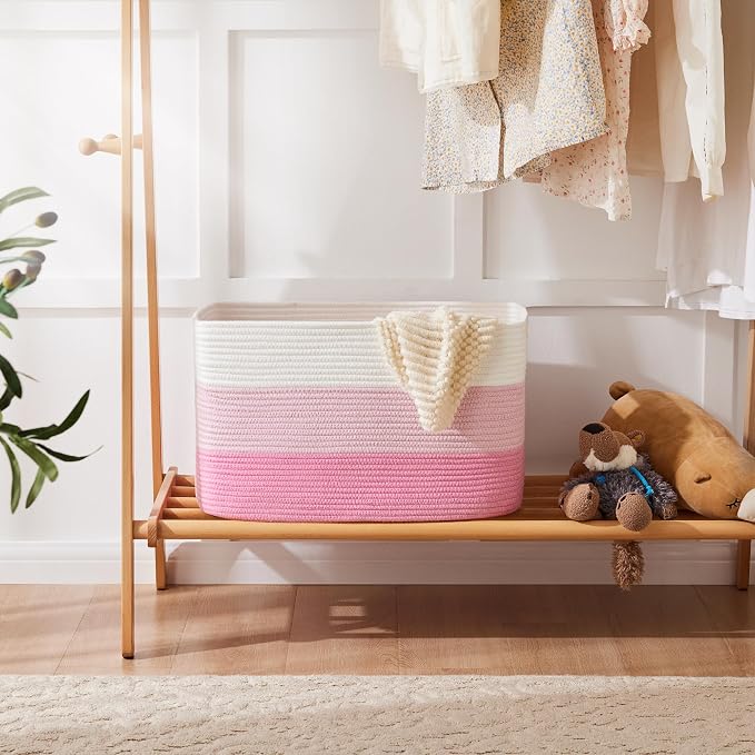 Artfeel Blanket Basket,Rectangle Woven Baskets for Storage,100L Laundry Basket for Decorative Nursery Blanket,Toys,Dirty Clothes and Magazine in Shelves,Baby Room,and Living Room