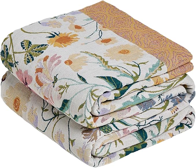 MSGKV Boho Throw Blanket 60"x80" Cotton Floral Blanket for Couch Bed Decor | 100% Cotton Throw, Colorful Floral, Reversible Blanket, Breathable Lightweight, Road Trip Blanket, Machine Washable