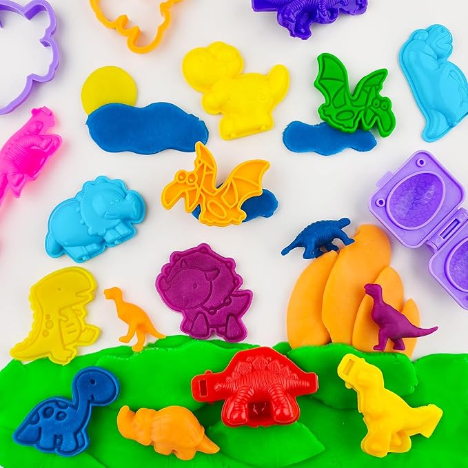 Dinosaur Dough Tools Set for Kids, 27 PCS Dinosaur Molds and Accessories for Creative Fun, Dough Starter Kit for Kids Ages 2-8, Random Color