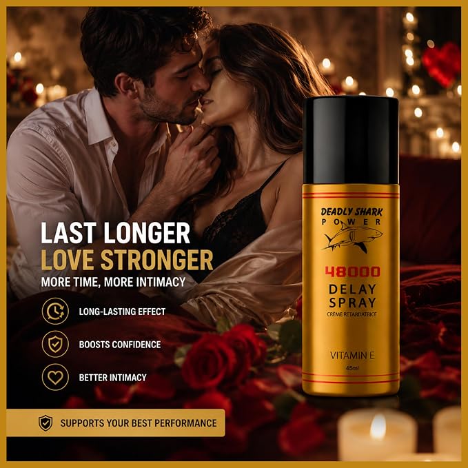 Deadly Shark 48000 Delay Spray for Men with Vitamin E, Male Performance Support Spray for Temporary Sensitivity Reduction, Long Lasting Comfort Formula, 1.52 fl oz (45 ml)