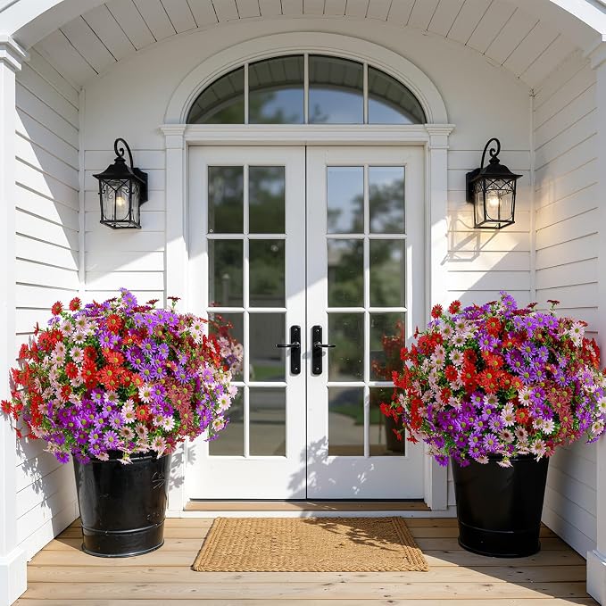 Alupssuc 20 Bundles Artificial Daisies Flowers Fake Plant for Indoor Outdoor Decor, Faux Spring Flowers for Garden, Porch & Patio Decoration,RedPurpleBrownPink
