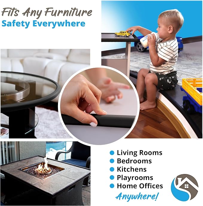 Premium 12ft Edge Protector for Baby, Odorless & Waterproof Foam Cushion with 3M Adhesive Tape, Non-Toxic to Baby Proof Corners and Edges, Wall Corner Protector & Desk Edge Cushion Black