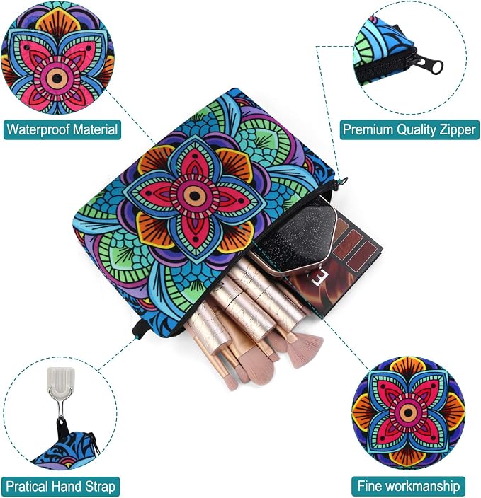 MAGEFY Small Makeup Bag, Portable Travel Cosmetic Bag Zipper Pouch Waterproof Makeup Pouch Multifunctional Small Bag for Women (1 pack, dark blue flower 0179)