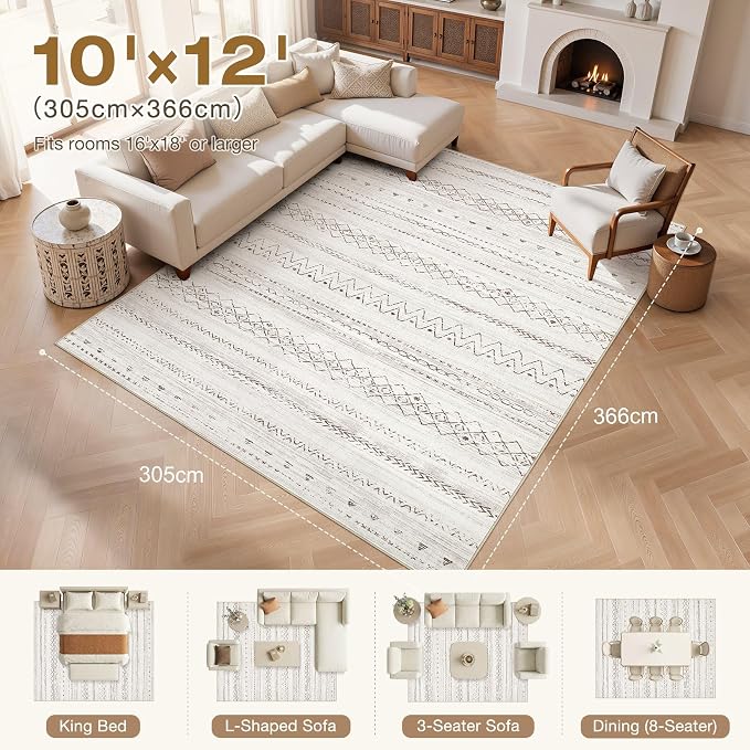 cotiled 10x12 Area Rugs Living Room Rug: Washable Boho Rugs with Non Slip Backing Large Soft Indoor Stain Resistant Carpet for Bedroom Farmhouse Dining Room Lightweight Home Decor Brown