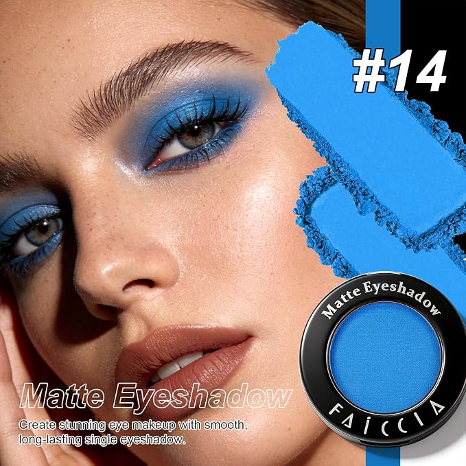 Single Eyeshadow, Klein Blue Pop Matte Finish, Highly Pigmented Blendable Pressed Powder Eye Shadow Makeup for Women, Versatile for Music Festivals, Stage Performances & Bold Party Looks #14