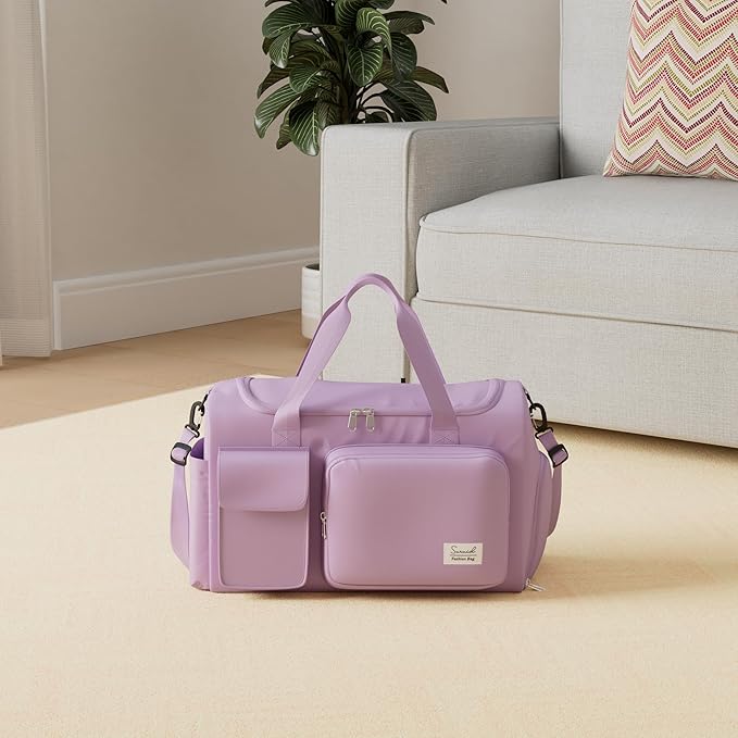 Suruid Travel Duffel Bag with Shoes Compartment Sports Gym Bag with Dry Wet Separated Pocket for Men and Women, Overnight Bag Weekender Bag Training Handbag Yoga Bag - Purple