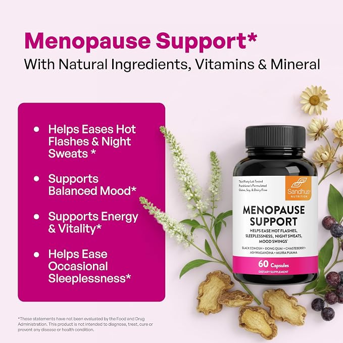 Complete Menopause Support Supplement For Women | With Ashwagandha, Black Cohosh, Dong Quai & Muira Puama | Helps Easing Hot Flashes Night Sweats Mood Swings Hormone Balance & Harmony | 120 Capsules