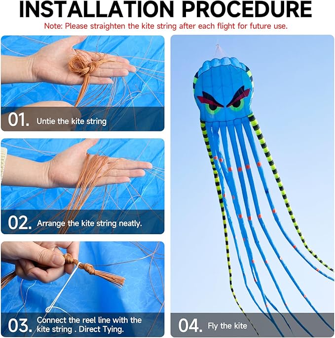 Kites for Adults Giant Octopus Kite 26ft for Outdoor Fun Large 3D Kite with Reel for Beach, Park, and Family Gatherings - Durable Design Easy to Fly