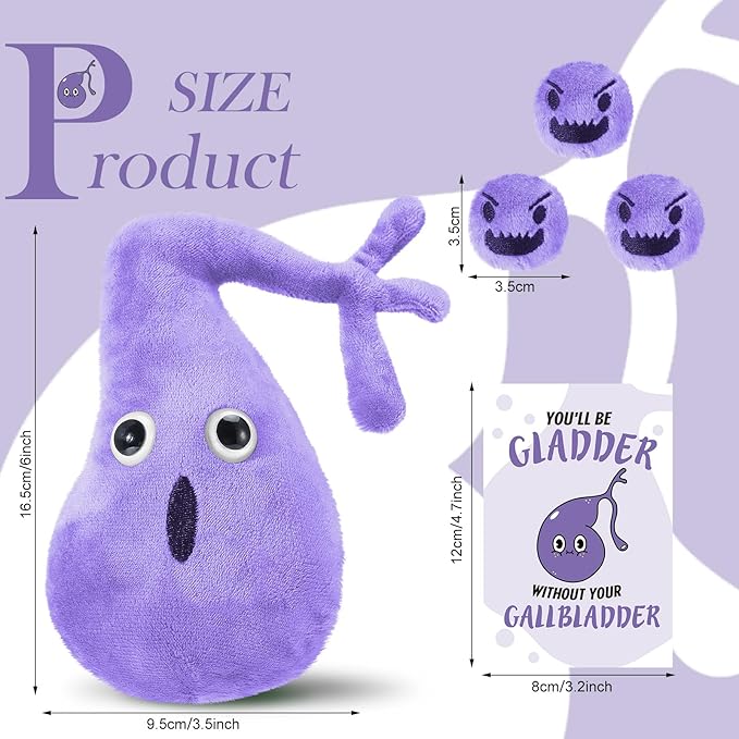 Gallbladder Plush Set Gall Surgery Recovery Gifts Include Gall Plush with Gallstones Stuffed and Gallbladder Get Well Card Operation Removal Gift for Gallstones Patient (Purple)