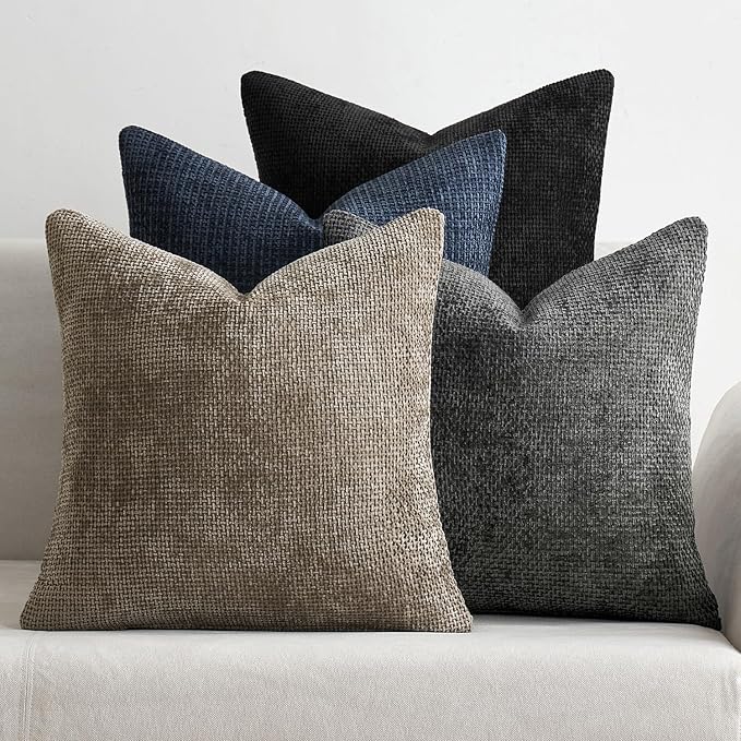 MIULEE Soft Decorative Chenille Pillow Covers Navy Grey 20x20 Pack of 4 | Modern Home Decor, Gray to Navy Set, Couch Throw Pillows, Farmhouse Boho Cushion Covers for Sofa Bed Living Room