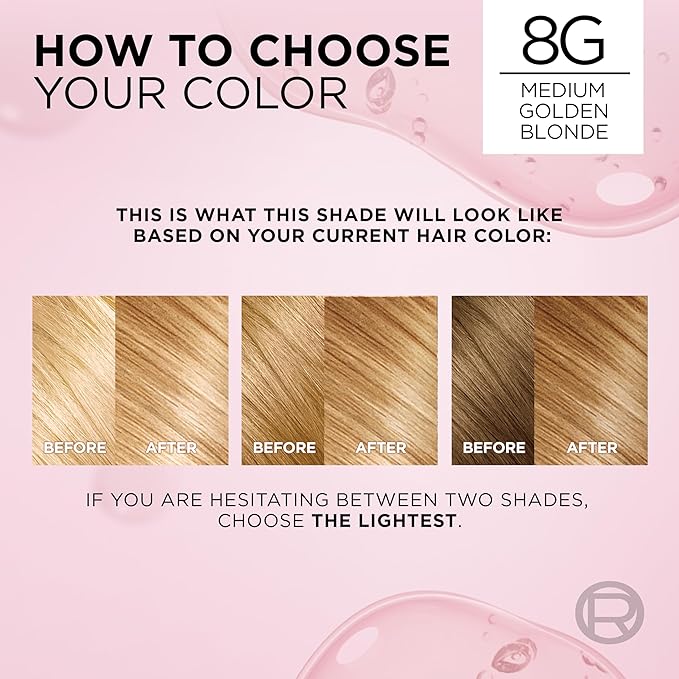 L'Oreal Paris Excellence Crème Permanent Hair Dye, Triple Care Hair Color with Hyaluronic Acid for 100% Gray Coverage, 8G Medium Golden Blonde, 1 Kit (Packaging May Vary)