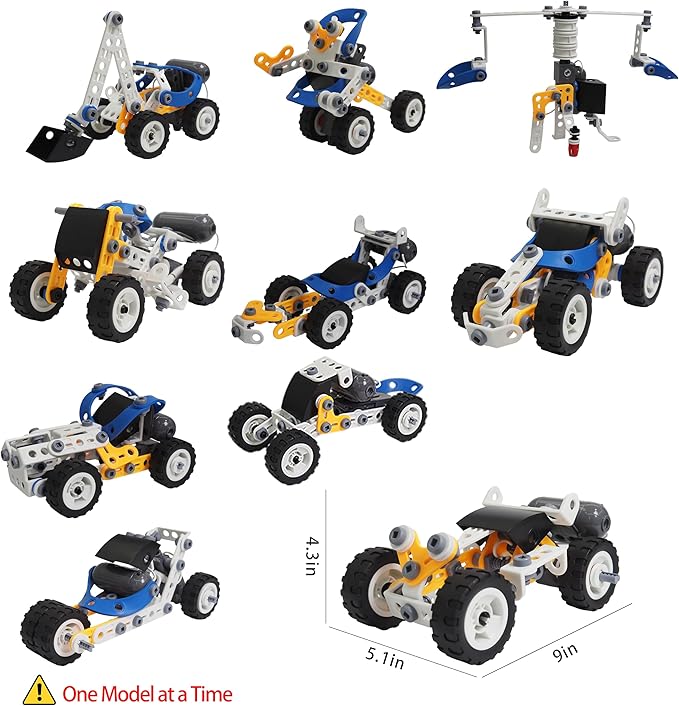 10-in-1 STEM Toys for 5 6 7 8+ Year Old Boys Girls, Electric Building Toys Erector Set for Kids, Motorized Educational Toys Building Kit