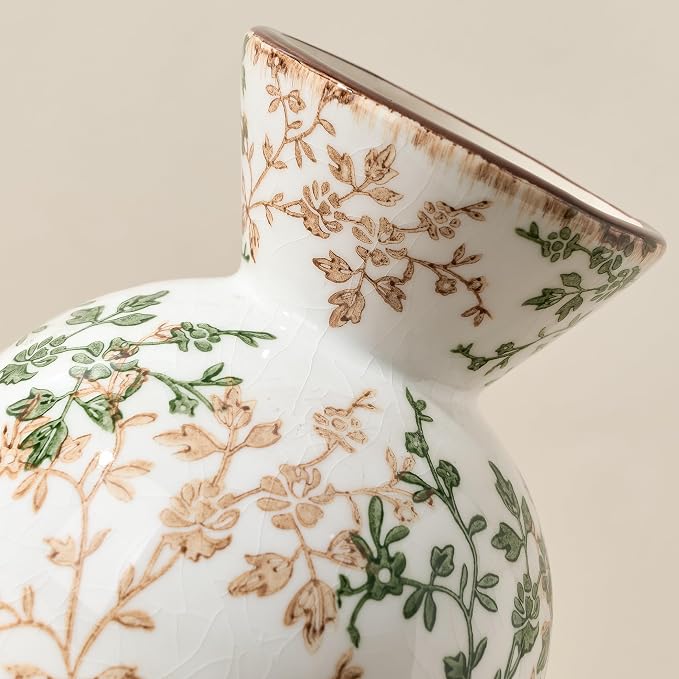 6.61" Ceramic Flower Decorative Antique Vase, Vintage Rustic Chinoiserie Floral Vase for Home Decor, Living Room, Bookshelf, Office, Entryway, Garden, Tuscan Decor, Chinoiserie Decor