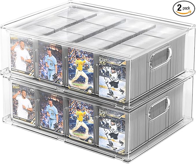 Trading Card Storage Box – Clear Large Card Organizer Holds 6400 Cards with Foam Inserts Blocks – Display Case for TCG, MTG & Sports Cards(2-Pack)