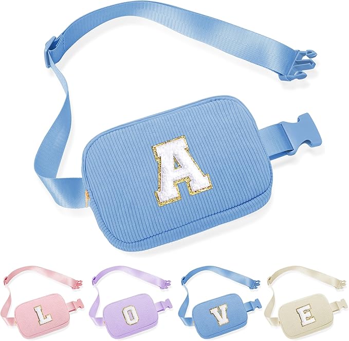 YOOLIFE Birthday Gifts for 4 5 6 7 8 9 10 11 12 13 14 Year Old Girls - Initial Fanny Pack Belt Bag Purse for Girls Teens Kids Daughter Sister Gift Trendy Stuff for Teen Girl Kid Stuff Gifts (Blue A)