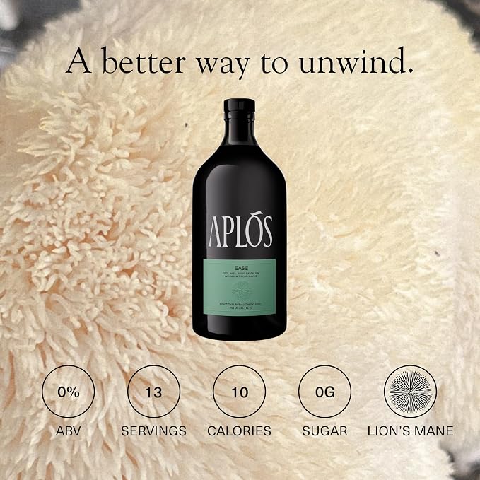 Aplós Ease Non Alcoholic Drink - Lion's Mane-Infused Calming Beverage Formulated to Relax and Unwind, Zero Sugar Beverage - 750ml